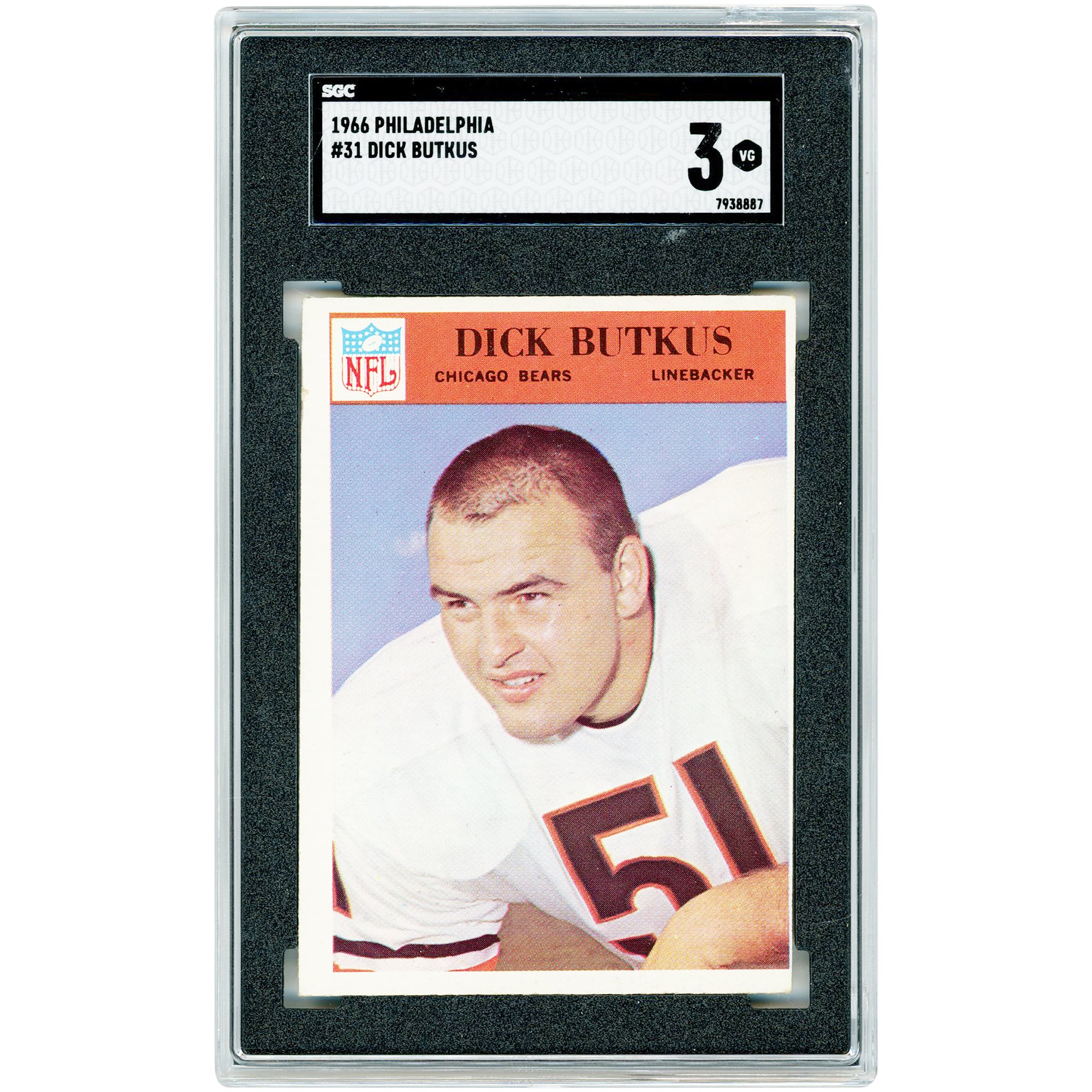 Dick Butkus Chicago Bears 1966 Philadelphia  #31 SGC Authenticated 3 Rookie Card